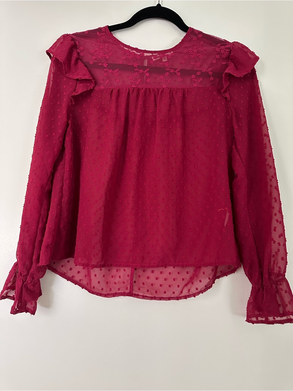 Cherry red Swiss polka dot semi sheer blouse